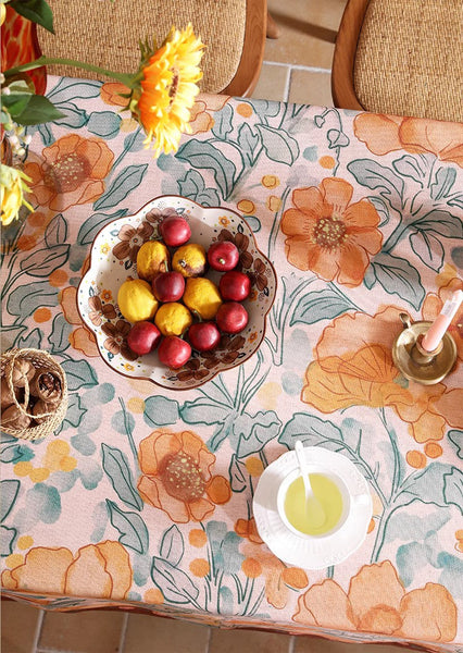 Spring Flower Tablecloth for Round Table, Modern Kitchen Table Cover, Linen Table Cover for Dining Room Table, Simple Modern Rectangle Tablecloth Ideas for Oval Table-Grace Painting Crafts