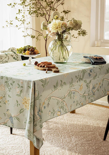 Kitchen Table Cover, Spring Flower Tablecloth for Round Table, Flower Table Cover for Dining Room Table, Modern Rectangle Tablecloth Ideas for Oval Table-Grace Painting Crafts