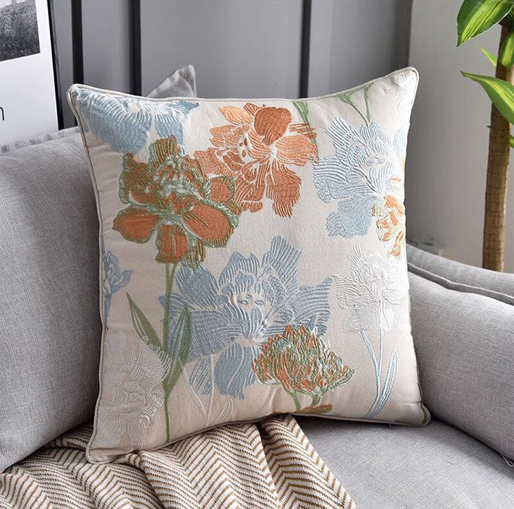 Decorative Sofa Pillows for Couch, Embroider Flower Cotton Pillow Covers, Cotton Flower Decorative Pillows, Farmhouse Decorative Pillows-Grace Painting Crafts