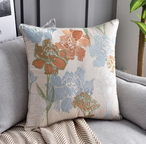 Decorative Sofa Pillows for Couch, Embroider Flower Cotton Pillow Covers, Cotton Flower Decorative Pillows, Farmhouse Decorative Pillows-Grace Painting Crafts