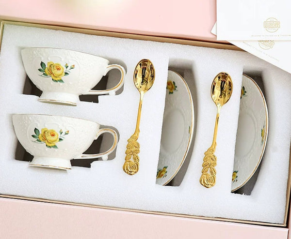 Ceramic Tea Cup with Saucer, Tea Cup Set, Vintage Tea Cup Set, Modern Ceramic Cups, European Tea Cup Set, Porcelain Tea Cups, Floral Tea Cup Set, Classic British Tea Cups, Elegant Tea Cup With Saucer-Grace Painting Crafts