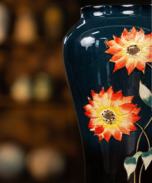 Ceramic Bouquet Vases, Sunflower Vases on Table, Porcelain Flower Vases, Dining Table Centerpiece, Handmade Water Holding Flower Vase-Grace Painting Crafts