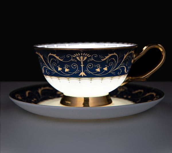 Unique Blue Tea Cup and Saucer in Gift Box, Blue Porcelain Tea Cup Saucer Set, Royal Ceramic Cups, Elegant Ceramic Coffee Cups-Grace Painting Crafts