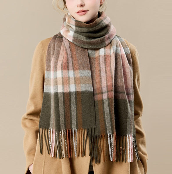 Warm Winter Scarf, Cold Weather Scarf, Soft Cashmere Scarf for Women, Checked Scarf Winter Wool Scarf, Elegant Wool Scarves, Holiday Scarf, Fashion Scarf, Christmas Gifts for Her-Grace Painting Crafts