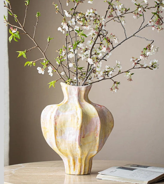 Centerpiece Ceramic Bouquet Vases, Handmade Modern Flower Vase, Large Contemporary Vases on Dining Table, Porcelain Vases for Modern Home Decor-Grace Painting Crafts