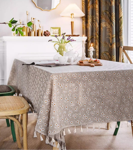 Rustic Flower Pattern Table Covers for Kitchen, Large Rectangle Tablecloth for Dining Room Table, Linen Rectangular Tablecloth for Oval Table, Country Farmhouse Tablecloth-Grace Painting Crafts