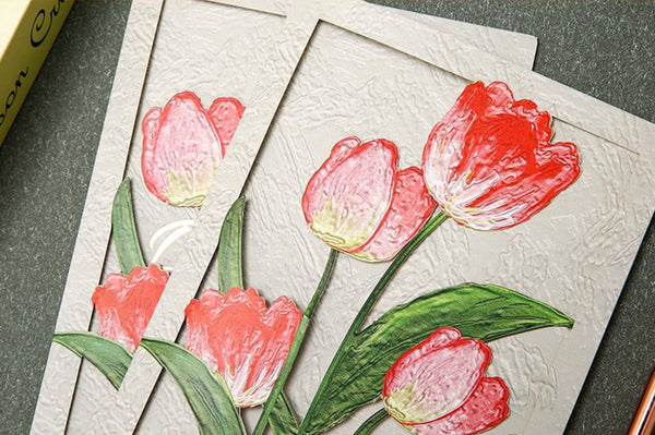 Tulip Flower Greeting Cards, Creative Birthday Greeting Card, Beautiful Greeting Cards to Friends, Original Handmade Greeting Cards-Grace Painting Crafts