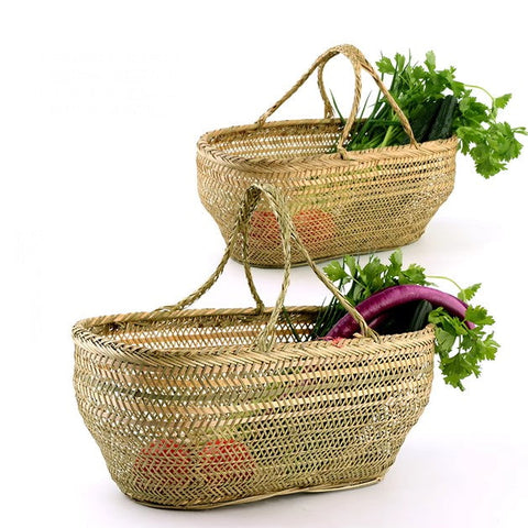 Picnic Food Basket with Handle, Large Natural Hand-woven Bamboo Basket, Lovely Bamboo Baskets for Vegetable, Natural Fruit Basket Kitchen Storage Baskets-Grace Painting Crafts