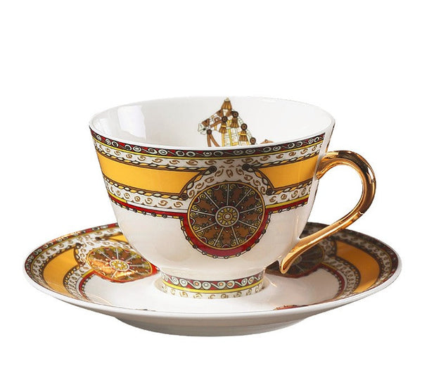 Handmade Beautiful British Tea Cups, Creative Bone China Porcelain Tea Cup Set, Yellow Royal Ceramic Coffee Cups, Unique Tea Cups and Saucers-Grace Painting Crafts