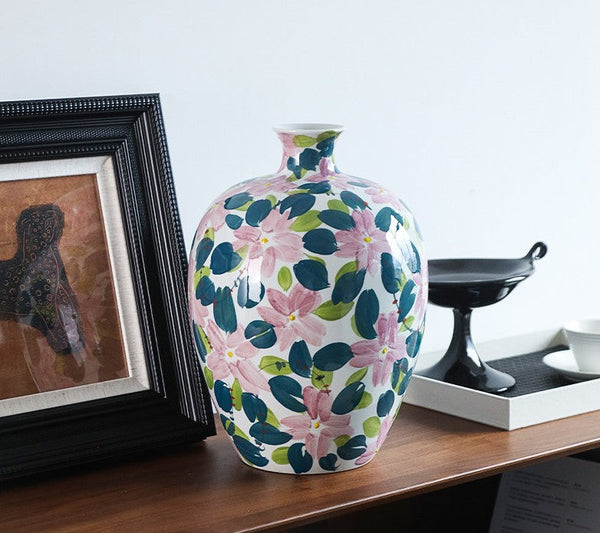 Unique Handmade Modern Flower Vase, Large Porcelain Vases for Modern Home Decor, Centerpiece Ceramic Bouquet Vases, Contemporary Vases on Dining Table-Grace Painting Crafts