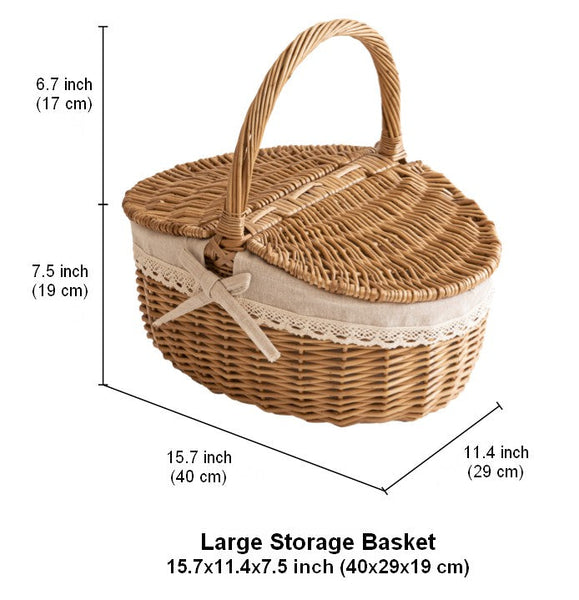 Picnic Storage Basket with Handle, Extra Large Kitchen Storage Baskets, Natural Hand-woven Wicker Storage Basket, Lovely Willow Weaving Baskets for Vegetable, Natural Fruit Storage Baskets-Grace Painting Crafts