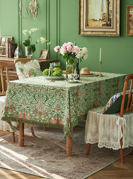 Green Flower Pattern Tablecloth for Home Decoration, Large Square Tablecloth for Round Table, Extra Large Rectangle Tablecloth for Dining Room Table-Grace Painting Crafts