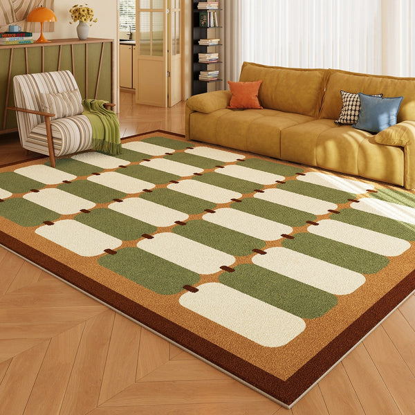 Geometric Area Rugs, Mid Century Contemporary Rugs, Green Modern Rugs for Living Room, Colorful Area Rugs for Bedroom-Grace Painting Crafts
