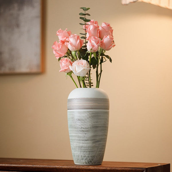 Centerpiece on Dining Table, Large Flower Vase on Table, Pottery Flower Vases Urn, Modern Bouquet Flower Vases, Handmade Water Holding Flower Vases-Grace Painting Crafts