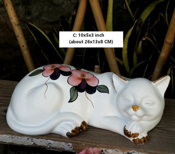 Lovely Cat Statue for Garden Ornament, Sleeping Cats Resin Statues, Garden Courtyard Decoration, Villa Outdoor Decor Gardening Ideas, House Warming Gift-Grace Painting Crafts