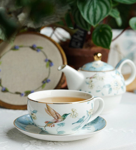 Stackable Teapot and Cup Set, Ceramic Tea Pot with Integrated Cup, Porcelain Teapot with Matching Cup and Saucer in Gift Box, Mother-and-Baby Teapot with Matching Saucer-Grace Painting Crafts
