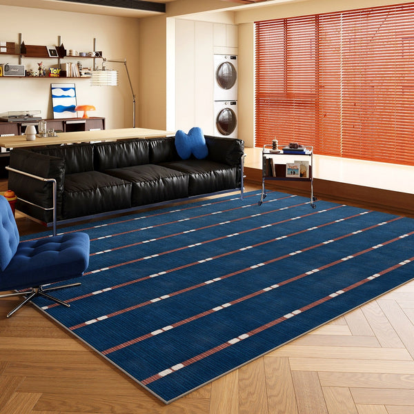 Blue Modern Rugs for Dining Room, Bedroom Modern Floor Carpet, Mid Century Area Rugs, Contemporary Modern Living Room Rug Ideas-Grace Painting Crafts