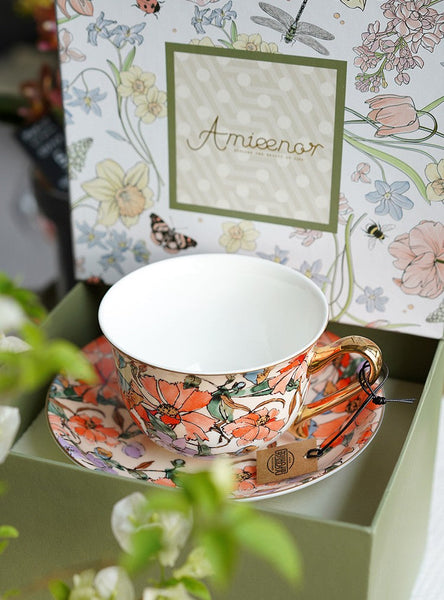 Elegant Ceramic Coffee Cups, Flower Porcelain Tea Cup Saucer Set, British Royal Ceramic Cups for Traditional Afternoon Tea, Unique Tea Cup and Saucer in Gift Box-Grace Painting Crafts