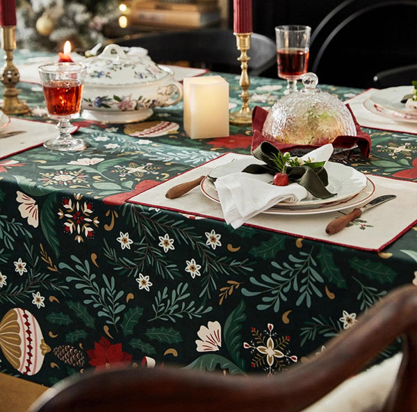 Jingle Bell Christmas Table Covers for Dining Table, Green Table Cloth for Oval Table, Large Modern Rectangle Tablecloth for Large Table-Grace Painting Crafts