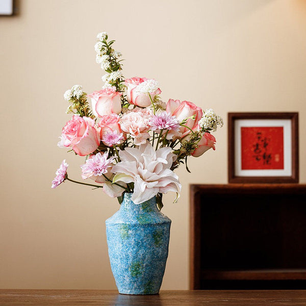 Centerpiece on Dining Table, Blue Flower Vase on Table, Handmade Water Holding Flower Vases, Pottery Flower Vases, Modern Bouquet Flower Vases-Grace Painting Crafts