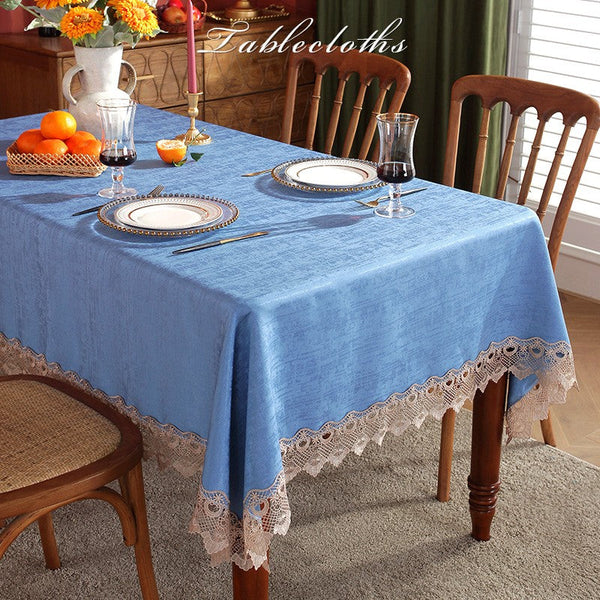 Large Modern Rectangle Tablecloth, Simple Table Cover for Dining Room Table, Blue Lace Tablecloth Ideas for Home Decoration, Square Tablecloth for Round Table-Grace Painting Crafts