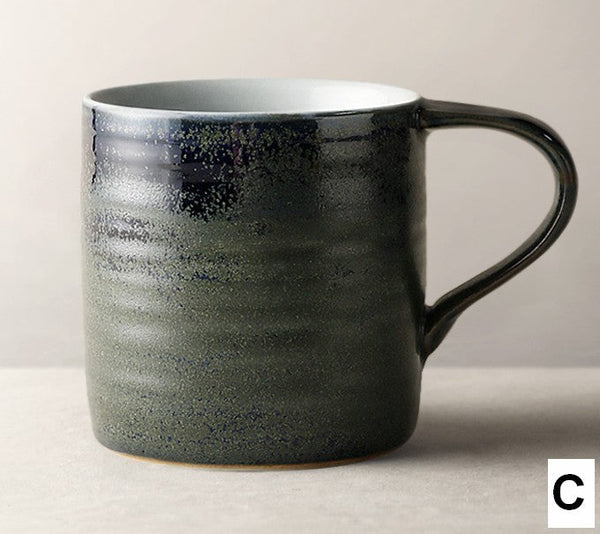 Large Modern Handmade Pottery Coffee Cup, Large Capacity Coffee Mugs, Creative Handmade Coffee Mugs, Blue Green Black Ceramic Coffee Mugs-Grace Painting Crafts