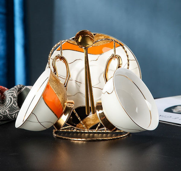 Elegant Royal Ceramic Coffee Cups, Unique Tea Cups and Saucers in Gift Box as Birthday Gift, Beautiful British Tea Cups, Creative Bone China Porcelain Tea Cup Set-Grace Painting Crafts