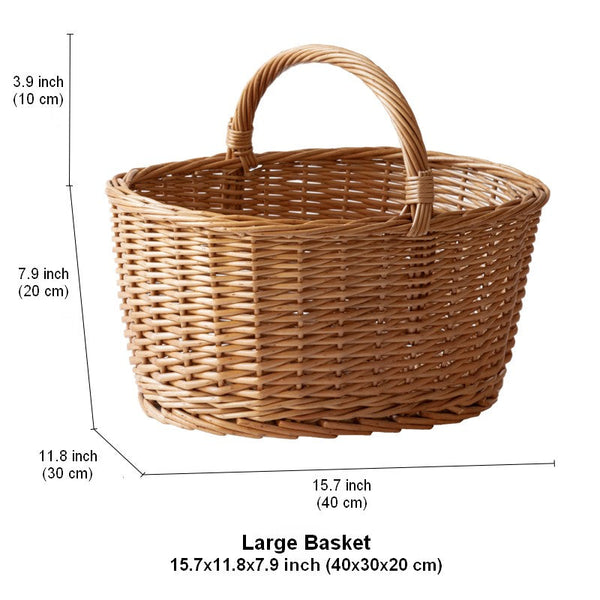 Large Picnic Food Basket with Handle, Natural Hand-woven Wicker Storage Basket, Willow Weaving Baskets for Vegetable, Natural Fruit Basket, Kitchen Storage Baskets-Grace Painting Crafts