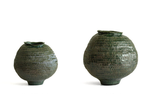 Centerpiece Ceramic Bouquet Vases, Green Porcelain Vases for Modern Home Decor, Large Contemporary Vases on Dining Table, Handmade Modern Flower Vase-Grace Painting Crafts