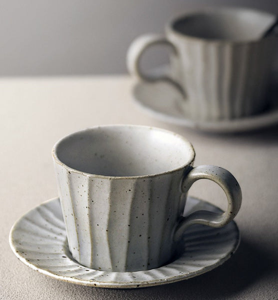 Handmade Pottery Coffee Cup, Creative Ceramic Coffee Cup with Saucer, Unique Tea Cup and Saucer, Modern Tea Cup Set for Traditional Afternoon Tea-Grace Painting Crafts