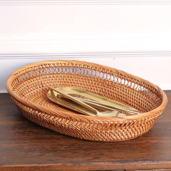 Rattan Storage Basket for Pantry, Round Storage Basket, Storage Baskets for Kitchen, Woven Storage Basket for Dining Room-Grace Painting Crafts