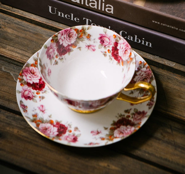 Unique Royal Coffee Cup and Saucer, Elegant Flower Ceramic Cups, Creative Porcelain Tea Cup Saucer Set, Beautiful British Tea Cups-Grace Painting Crafts