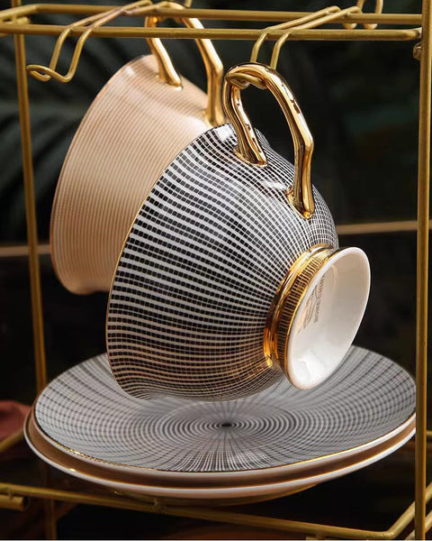 Elegant Ceramic Cups, Unique Modern Coffee Cup and Saucer, Creative Bone China Porcelain Tea Cup Set, Beautiful British Tea Cups-Grace Painting Crafts