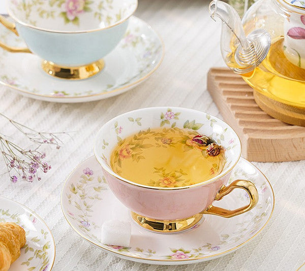 Elegant Ceramic Coffee Cups, Beautiful British Tea Cups, Unique Afternoon Tea Cups and Saucers in Gift Box, Royal Bone China Porcelain Tea Cup Set-Grace Painting Crafts
