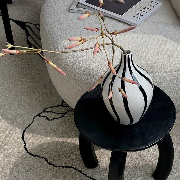 Water Holding Flower Vases, Black and White Striped Ceramic Vase, Porcelain Flower Vases, Modern Flower Vases on Table-Grace Painting Crafts