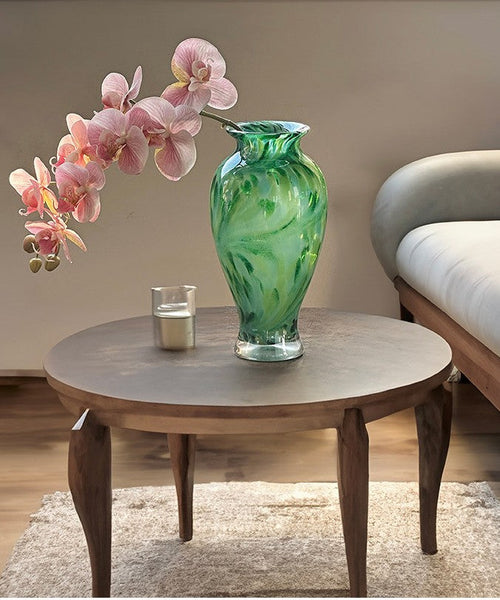 Large Green Glass Flower Vases, Modern Glass Flower Vases, Water Holding Flower Vases, Handmade Flower Vases on Table-Grace Painting Crafts