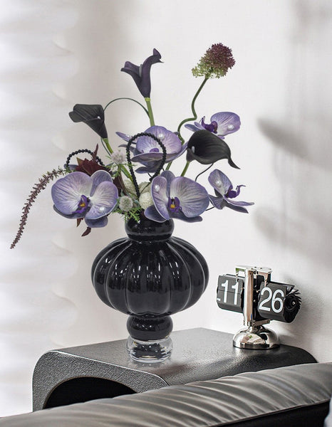 Unique Contemporary Vases for Modern Home Decor, Black Glass Bud Vases, Handmade Liuli Vases, Centerpiece Vases on Table, Black Glaze Vase-Grace Painting Crafts