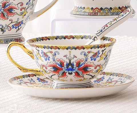 Bohemia Ceramic Coffee Cups, Creative Ceramic Cups, China Porcelain Tea Cup Set, Unique Afternoon Tea Cups and Saucers-Grace Painting Crafts
