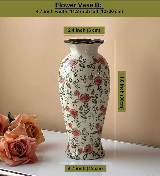Rustic Porcelain Flower Vases, Handmade Water Holding Flower Vases, Ceramic Bouquet Vases, Tall Flower Vases on Table-Grace Painting Crafts
