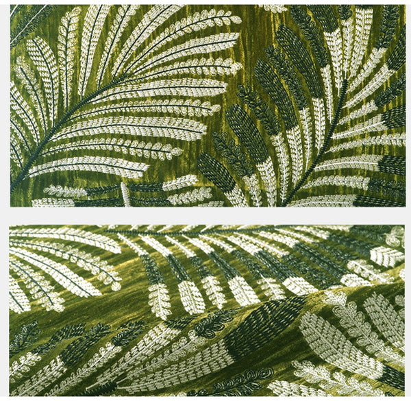 Large Throw Pillow for Interior Design, Embroidery Leaves Green Decorative Sofa Pillows, Luxury Decorative Throw Pillows for Couch, Large Square Modern Sofa Pillows-Grace Painting Crafts