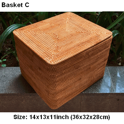 Large Woven Storage Baskets, Rectangular Storage Basket with Lid, Rattan Storage Baskets, Storage Baskets for Living Room, Storage Basket for Bedroom-Grace Painting Crafts