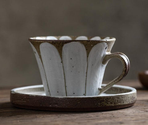 Daisy Flower Pattern Coffee Cup, Cappuccino Coffee Mug, Pottery Coffee Cups, Latte Coffee Cup, Tea Cup, Coffee Cup and Saucer Set-Grace Painting Crafts