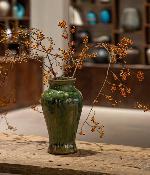 Porcelain Flower Vases, Ceramic Bouquet Vases, Green Flower Vases on Table, Dining Table Centerpiece, Handmade Water Holding Flower Vase-Grace Painting Crafts