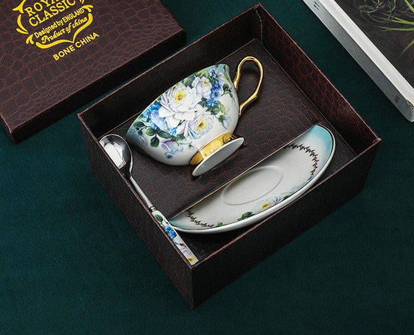 Royal Porcelain Tea Cup Saucer Set, Rose Flower Pattern Ceramic Cups, 7.4 oz British Ceramic Coffee Cups, Unique Tea Cup and Saucer in Gift Box-Grace Painting Crafts