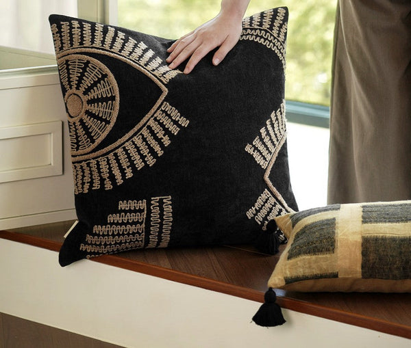 Geometric Modern Sofa Pillows, Large Square Decorative Throw Pillows for Couch, Large Black Decorative Throw Pillows, Black Geometric Sofa Pillows for Interior Design-Grace Painting Crafts