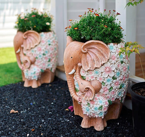 Beautiful Elephant Flowerpot, Modern Garden Flower Pot, Unique Animal Statue for Garden Ornaments, Resin Statue for Garden, Villa Outdoor Decor Gardening Ideas-Grace Painting Crafts
