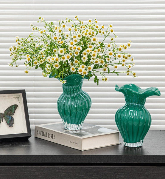 Contemporary Vases for Modern Home Decor, Unique Handmade Liuli Vases, Color Glaze Vase, Green Glass Bud Vases, Centerpiece Vases on Table-Grace Painting Crafts