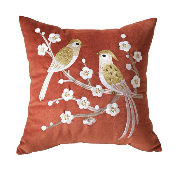 Modern Throw Pillows for Bedroom, Decorative Pillows for Couch, Vintage Decorative Pillows, Embroidered Birds Cushion, Decorative Pillow Arrangement Ideas for Couch-Grace Painting Crafts