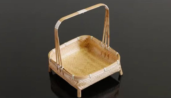 Lovely Cute Picnic Hand basket, Hand-woven Basket with Handle, Bamboo Basket for Food, Natural Fruit Basket, Kitchen Storage Baskets-Grace Painting Crafts