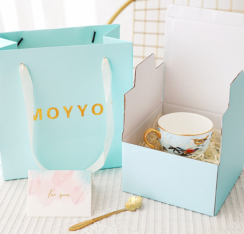 Elegant Ceramic Coffee Cups, Unique Bird Flower Tea Cups and Saucers in Gift Box as Birthday Gift, Beautiful British Tea Cups, Royal Bone China Porcelain Tea Cup Set-Grace Painting Crafts